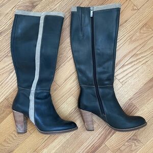 Hush Puppies knee high, high heel boots, Size 8. Black Leather